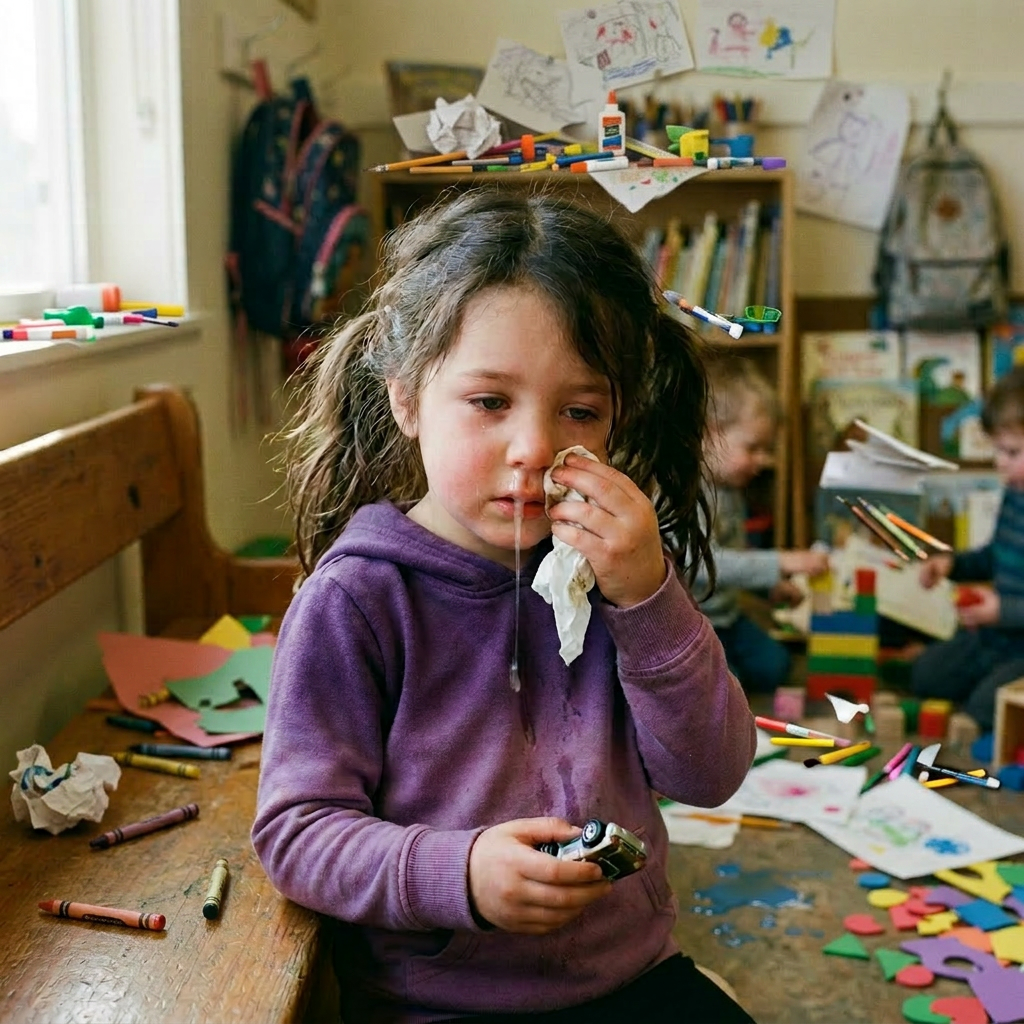 Messy classroom with scattered supplies and papers
